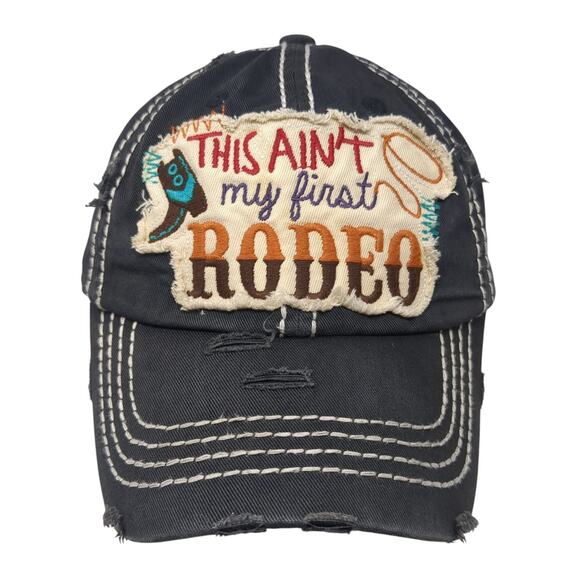 This Ain't My First Rodeo Baseball Cap Black OS Adjustable Distressed KB ETHOS - Picture 1 of 10